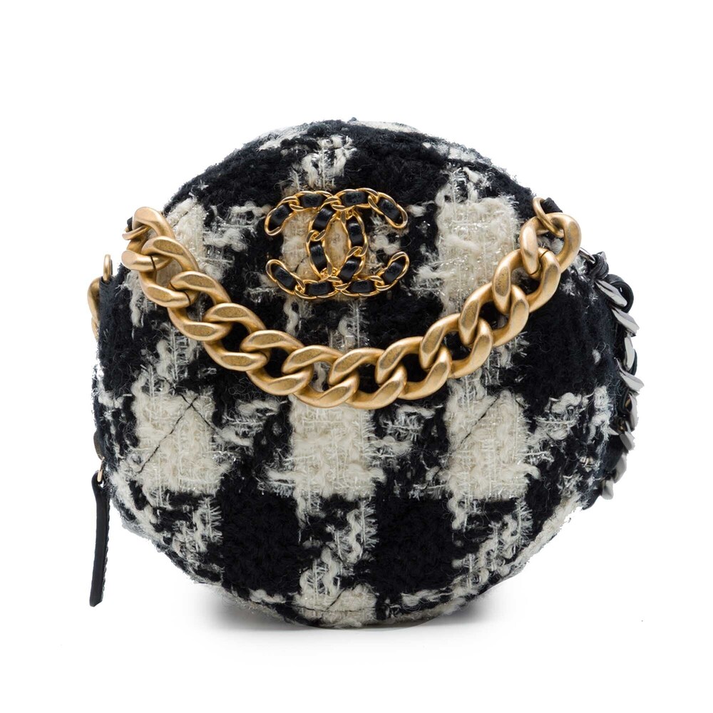 Pre-Loved Chanel Tweed 19 Round Clutch with Chain and Coin Purse